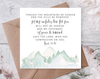 Isiah 54 v 10 my unfailing love for you Bible verse scripture card - mountain watercolour scene - encouragement card for friend Christian