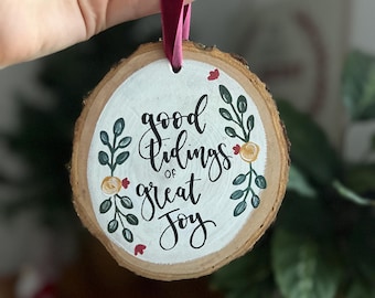 Christmas Tree Handpainted Floral Eco Friendly Bible Verse Christian Secret Santa Gift Wood Slice Bauble Christmas Carol Verse Gift Friend