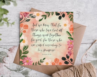 All Things Work For Good Bible Verse Card - Scripture card - Romans 2:28 - encouragement card for friend Christian Pastor Grieveance Card