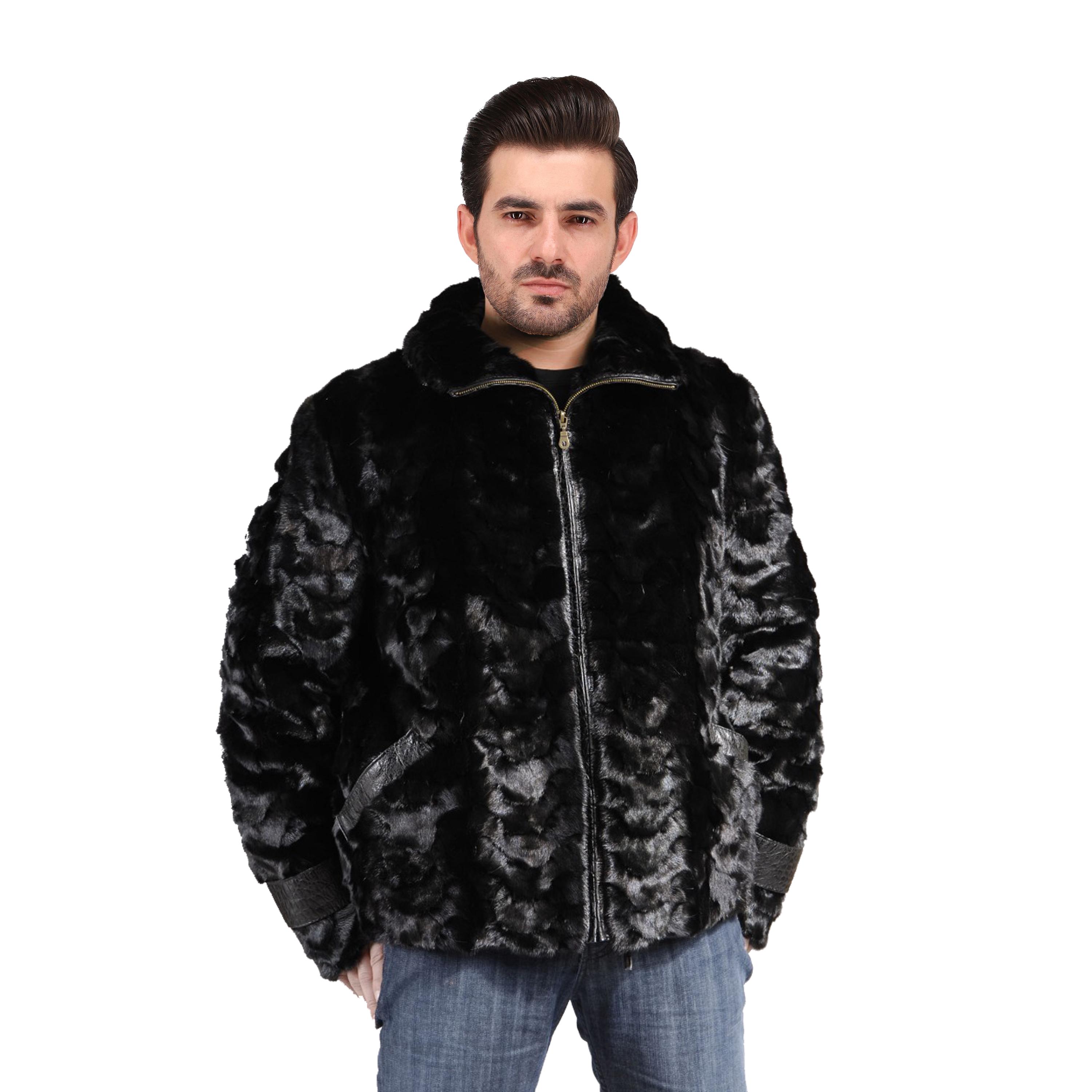 Men's Black Mink Bomber Jacket made of mink pieces - Gift for him - Fast Shipping XS - 3XL