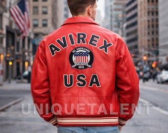 Men’s Avirex Faux Leather Bomber Flight Jacket | Classic USA Pilot Style | Gift for Him