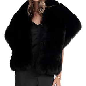 Black Luxury Fox Fur Stole - Black Fur Wrap For Special Occasion - Gift for her