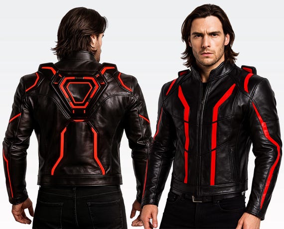 Tron Ares Inspired Techwear Jacket | Futuristic Red Leather Jacket | Sci Fi Light Up Costume