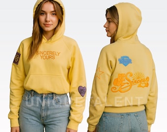 Embroidered Sincerely Yours Yellow Fleece Hoodie | Salish Matter Oversized Cosplay