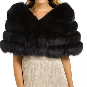 Black Luxury Fox Fur Stole - Real Black Fur Stole For Special Occasion - Gift for her
