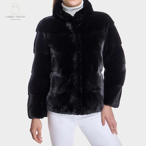Women&#39;s Black Mink Fur Jacket - Real Mink Fur - Luxury Winter Brown Coat - Unique Talent Fashion Store - Gift for her - Women Clothing