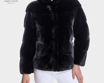 Women&#39;s Black Mink Fur Jacket - Real Mink Fur - Luxury Winter Brown Coat - Unique Talent Fashion Store - Gift for her - Women Clothing