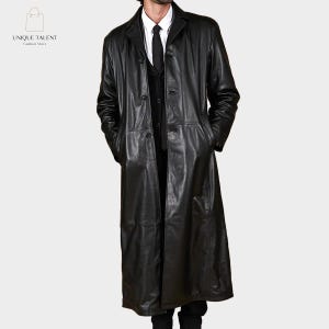 Gabardina de piel de cordero auténtica para hombre / Abrigo de invierno negro