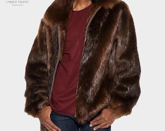 新品カナダ産長毛ビーバー毛皮コートジャケットメンズ男性サイズ全
