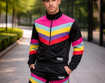 Chándal inspirado en Electric Callboy / Conjunto de chándal colorido estilo retro de los 80 y 90 hecho a mano / Conjunto de ropa urbana unisex