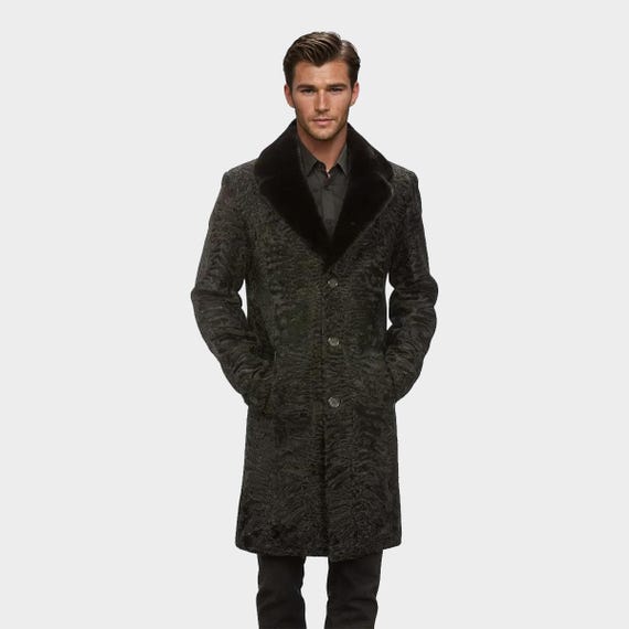 Astrakhan Fur Swakara Broadtail Coat Black Persian Lamb Fur Coat