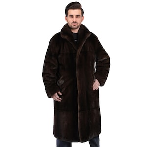 Men&#39;s Brown Mink Long Coat - Long Luxury Brown Coat - Gift for him - Fast Shipping XS - 3XL