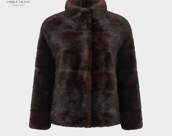 Brown Mink Fur Jacket Coat Women - Premium High Quality Luxury Brown Jacket - Gift for her - Fast Shipping XS - 3XL