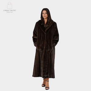 Brown Mink Fur Long Coat Luxurious Ranch Classic Women - Premium High Quality Long Luxury Brown Coat - Gifts for her - Women clothing