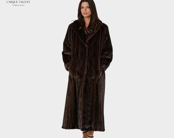 Brown Mink Fur Long Coat Luxurious Ranch Classic Women - Premium High Quality Long Luxury Brown Coat - Gifts for her - Women clothing