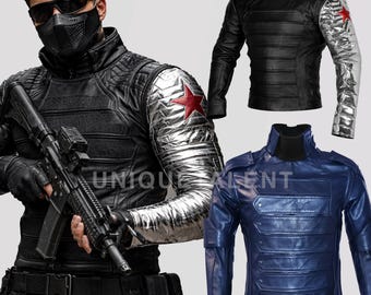 Chaqueta de cuero hecha a mano estilo Bucky Barnes, Soldado de Invierno, para hombre, disfraz de Sebastian Stan, chaqueta táctica de motociclista.