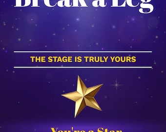 Tarjeta electrónica "Rómpete una pierna" – Estrella dorada animada de buena suerte en el teatro (video digital)