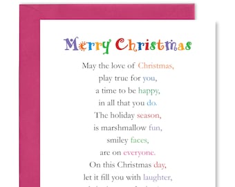 Merry Christmas - Festive Verse Greetings Card for Special Friendships and Family during the Christmas Holiday Season