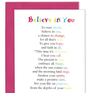 Believe in You - Thinking of You Ermutigungs-Gedicht-Vers-Gruß-Karte hergestellt von Clarabelle-Karten, die von Card Candy Shop UK verkauft werden
