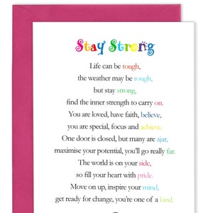 Mantente fuerte, recupérate pronto, pensando en ti, poema de aliento en verso, tarjeta de felicitación para amigos y familiares de Clarabelle Cards