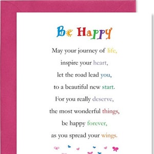 Sii felice - Pensando a te Poesia di incoraggiamento Versi Biglietto di auguri creato da Clarabelle Cards venduto da Card Candy Shop UK