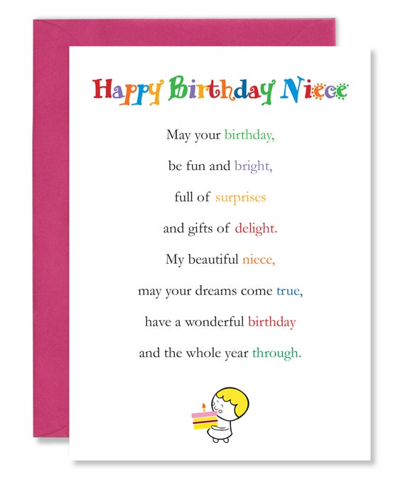 Happy Birthday Niece Greetings Card With Beautiful Poem Verse - Etsy UK Happy Birthday Niece Greetings Card With Beautiful Poem Verse - Etsy UK