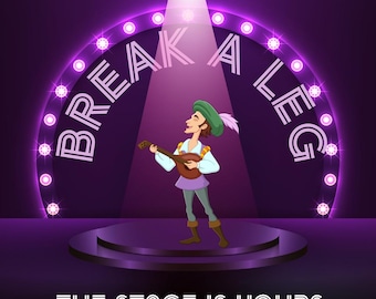 Break a Leg e-card: openingsavond theater: geanimeerde artiest Good Luck (digitale video)