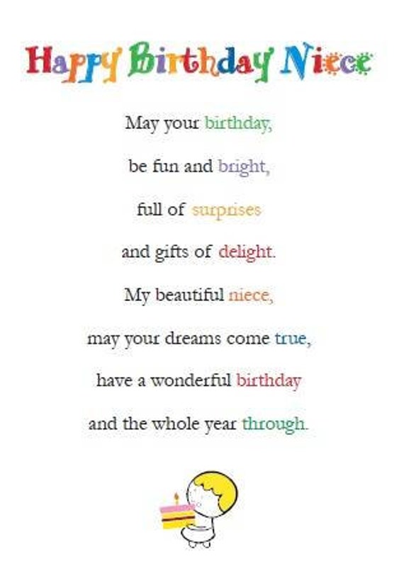 Happy Birthday Niece Greetings Card With Beautiful Poem Verse - Etsy UK Happy Birthday Niece Greetings Card With Beautiful Poem Verse - Etsy UK