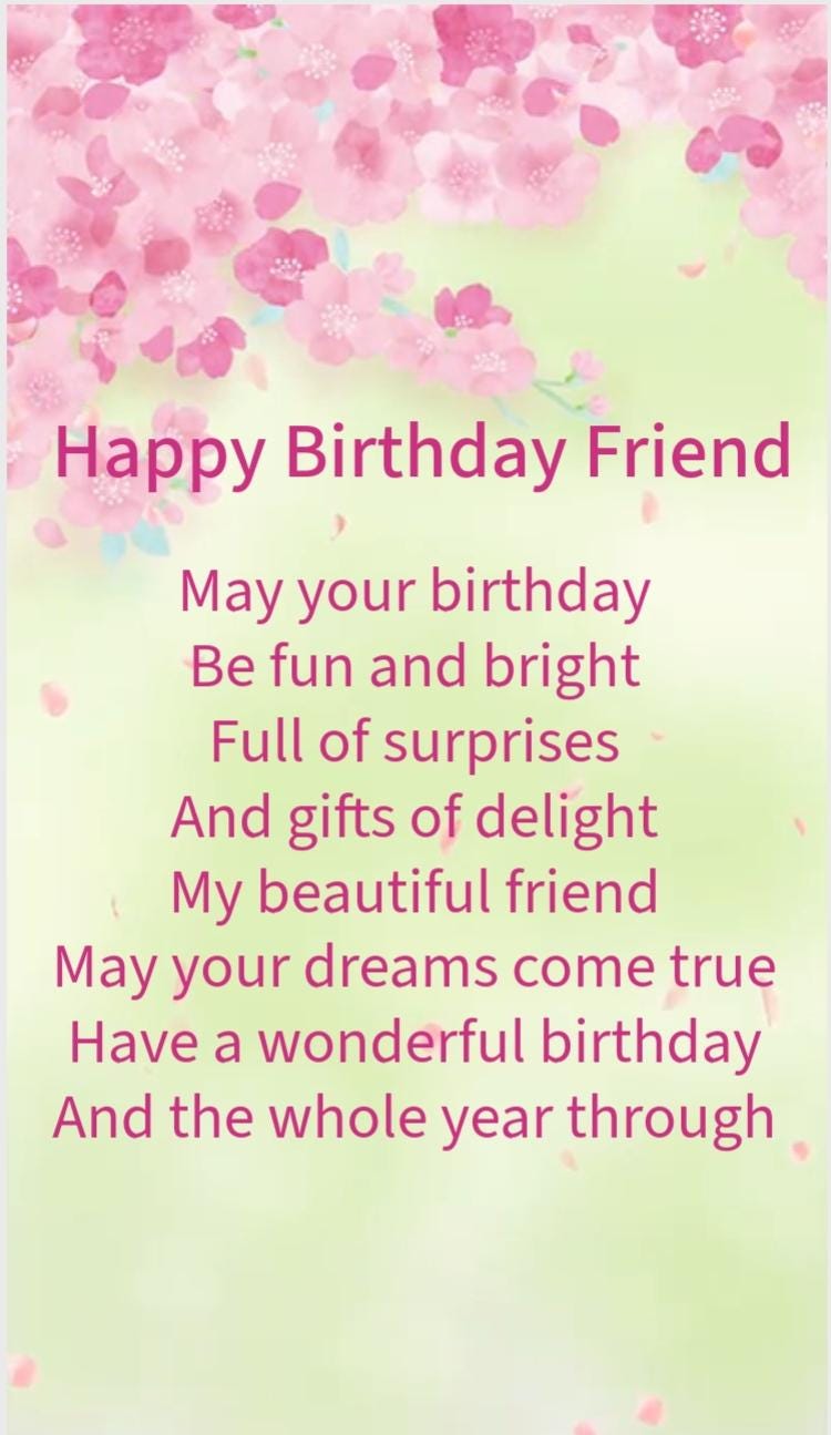 DIGITAL ECard  - Happy Birthday Friend (with birthday poem verse) - Instant Download