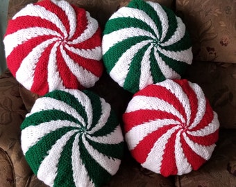 Hand Crocheted  2-color Peppermint Swirl Pillow