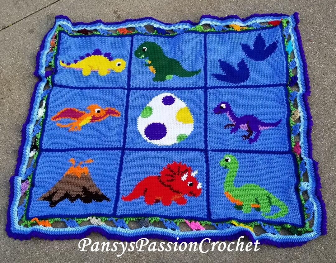Hand Crocheted Dinosaur Baby Blanket Etsy