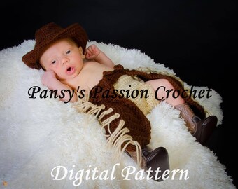 CHAPS & COWBOY HAT for Preemie/Newborn 0-3 months - Crochet Pattern Instant Digital Download