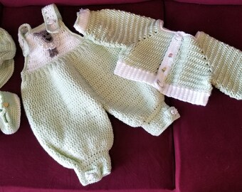 Crochet Bobble Set Pants, Jacket, Cap, Shoes 4-6 month - IN STOCK