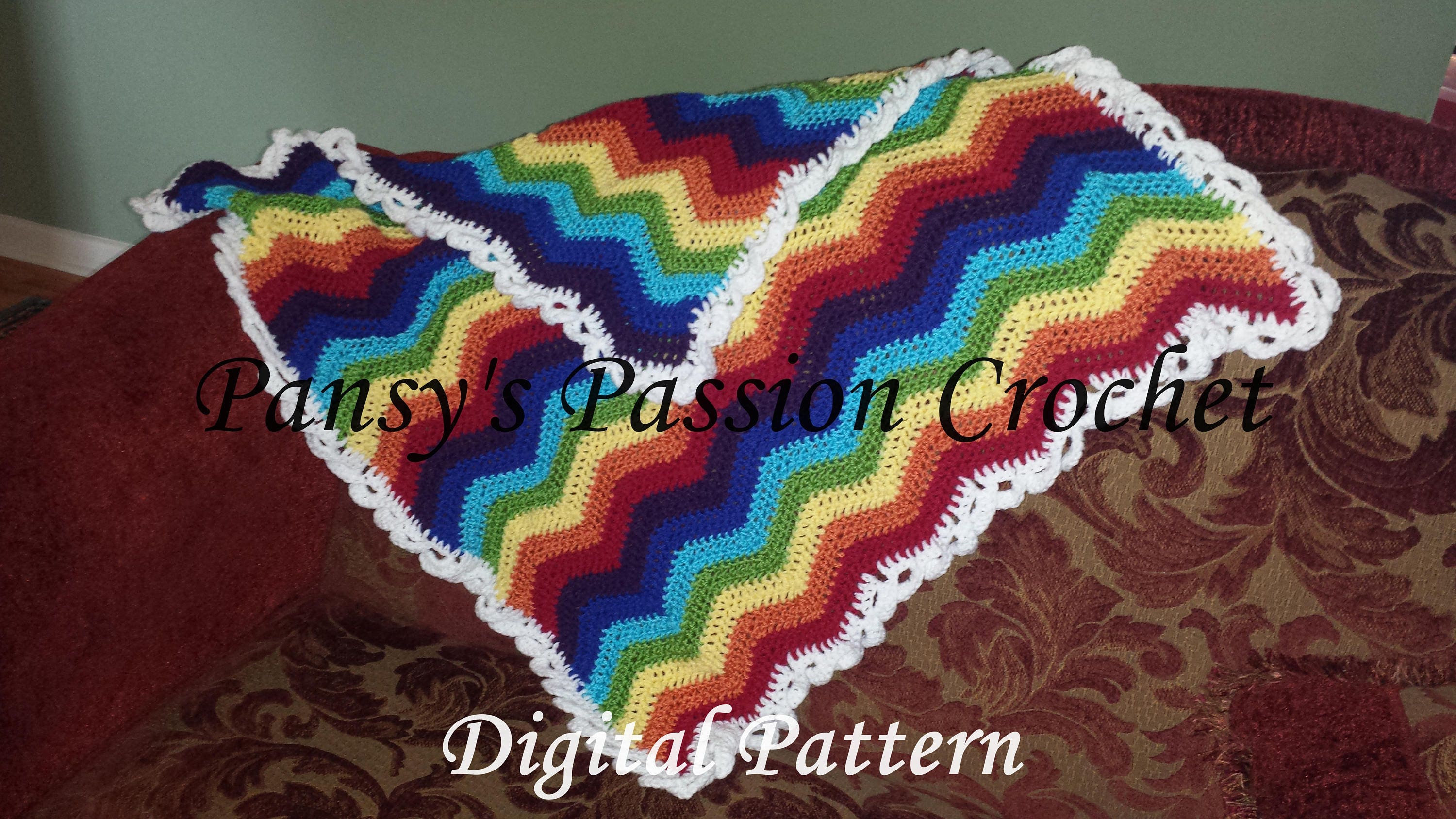 Rainbow Ripple Baby Blanket Crochet Pattern. Instant Download
