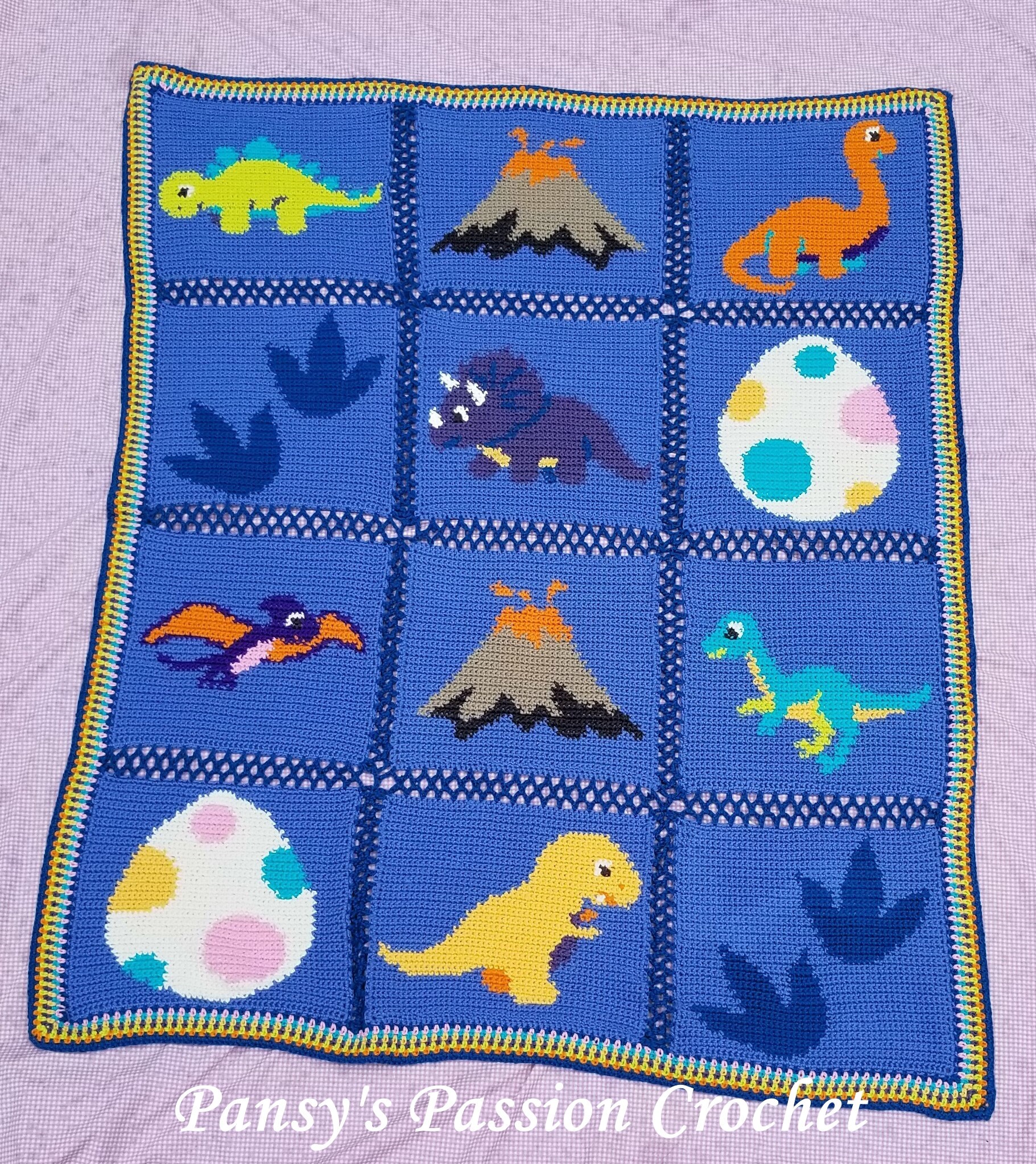 Hand Crocheted Dinosaur Baby Blanket Etsy UK