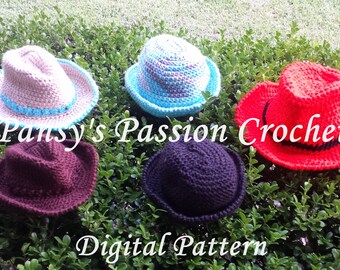 Cowboy, Fedora, and Bowler Hats: 8 sizes Newborn, Child, Teen, Adult - Crochet Pattern Instant Digital Download
