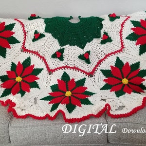 POINSETTIA TREE SKIRT Crochet Pattern  Instant Digital Download