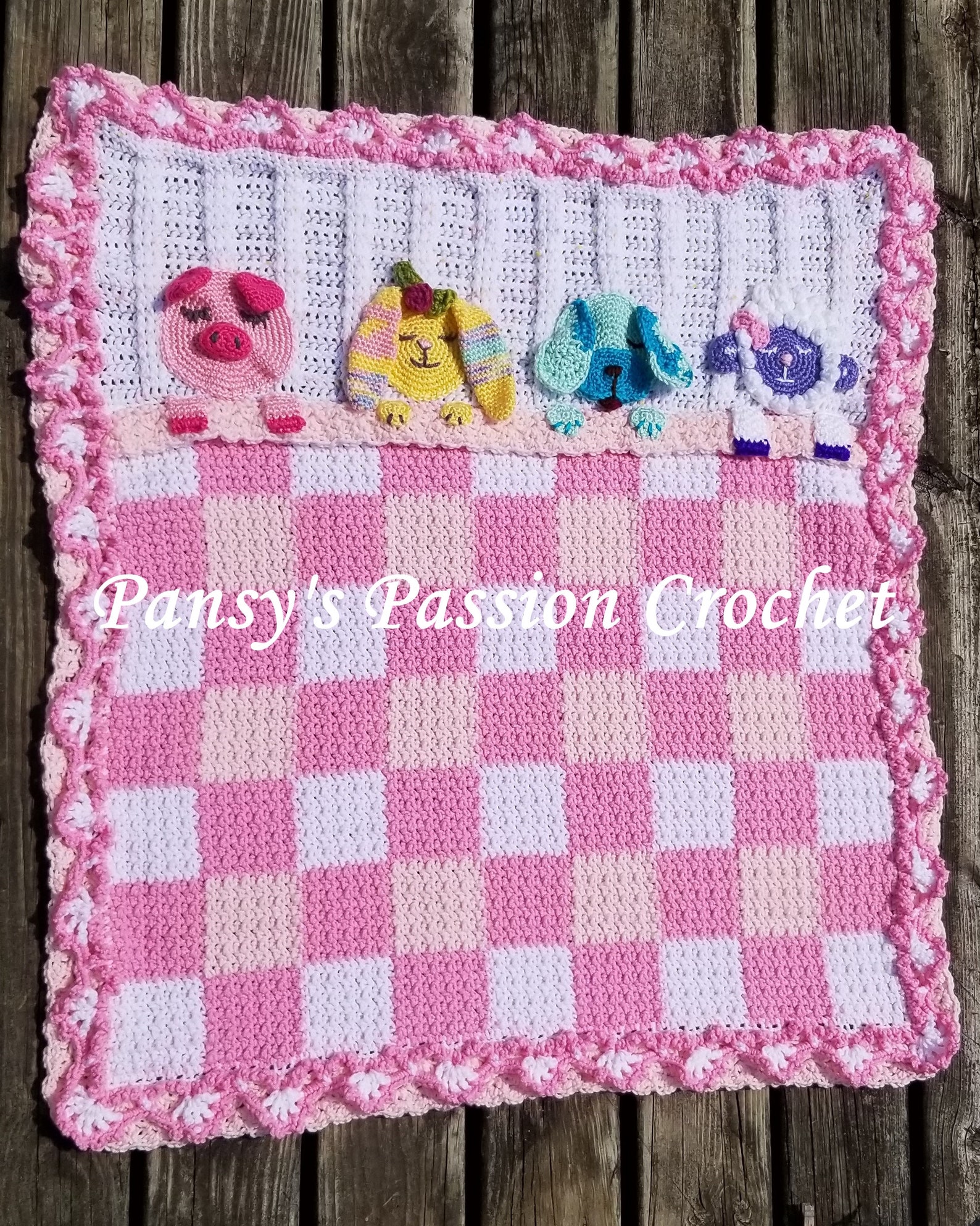 Hand Crocheted Plaid Checkered Baby Blanket With Sleepy Time Etsy Denmark