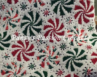Hand Crocheted  3-color Mint Swirl Blanket