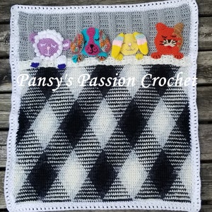 IN LAGER - Hand gehäkelte Argyle Plaid Baby Decke mit Sleepy Time Freunden