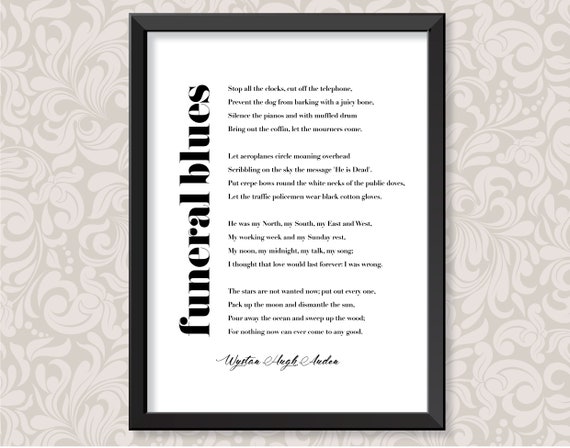 Funeral Blues Stop All The Clocks Funeral Blues stop All the Clocks by W. H. Auden 2 Sizes: | Etsy