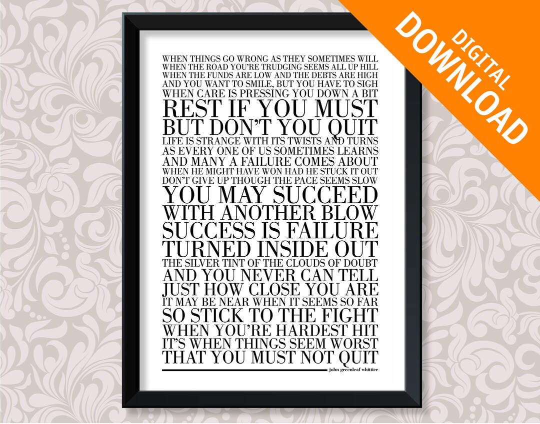 Don’t Quit by John Greenleaf Whittier (A3) Print Digital Download in 5 ...
