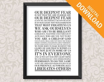 Our Deepest Fear by Marianne Williamson (A3) print digital download in 5 colours