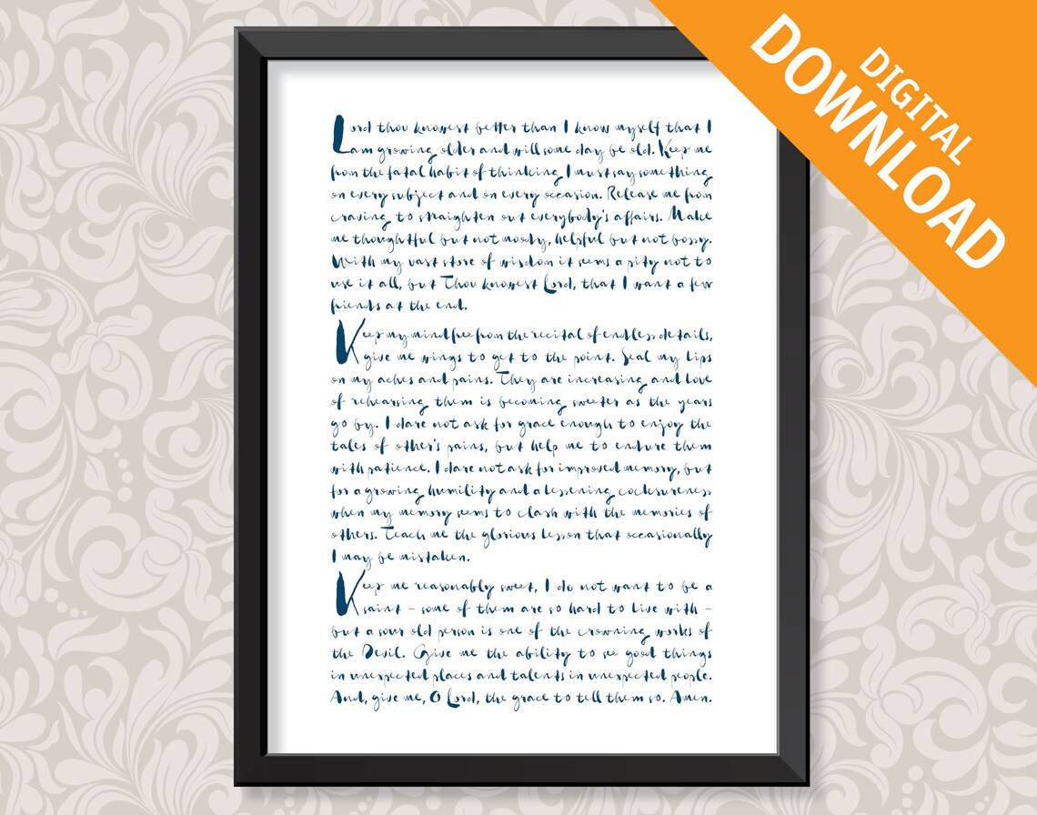 17th Century Nuns Prayer A3 Print Digital Download in 4 - Etsy Finland