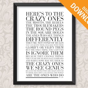 The Crazy Ones by Steve Jobs (A3) Print Digital Download in black