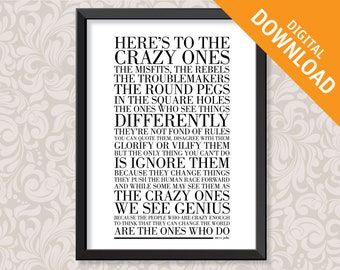 The Crazy Ones by Steve Jobs (A3) Print Digital Download in black