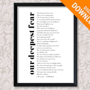 Our Deepest Fear by Marianne Williamson (A3) print digital download in 3 colours