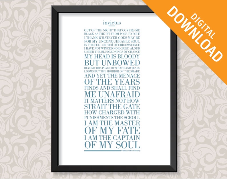 Invictus Pdf Invictus by William Ernest Henley (A3) Print Digital Download in 5 ...