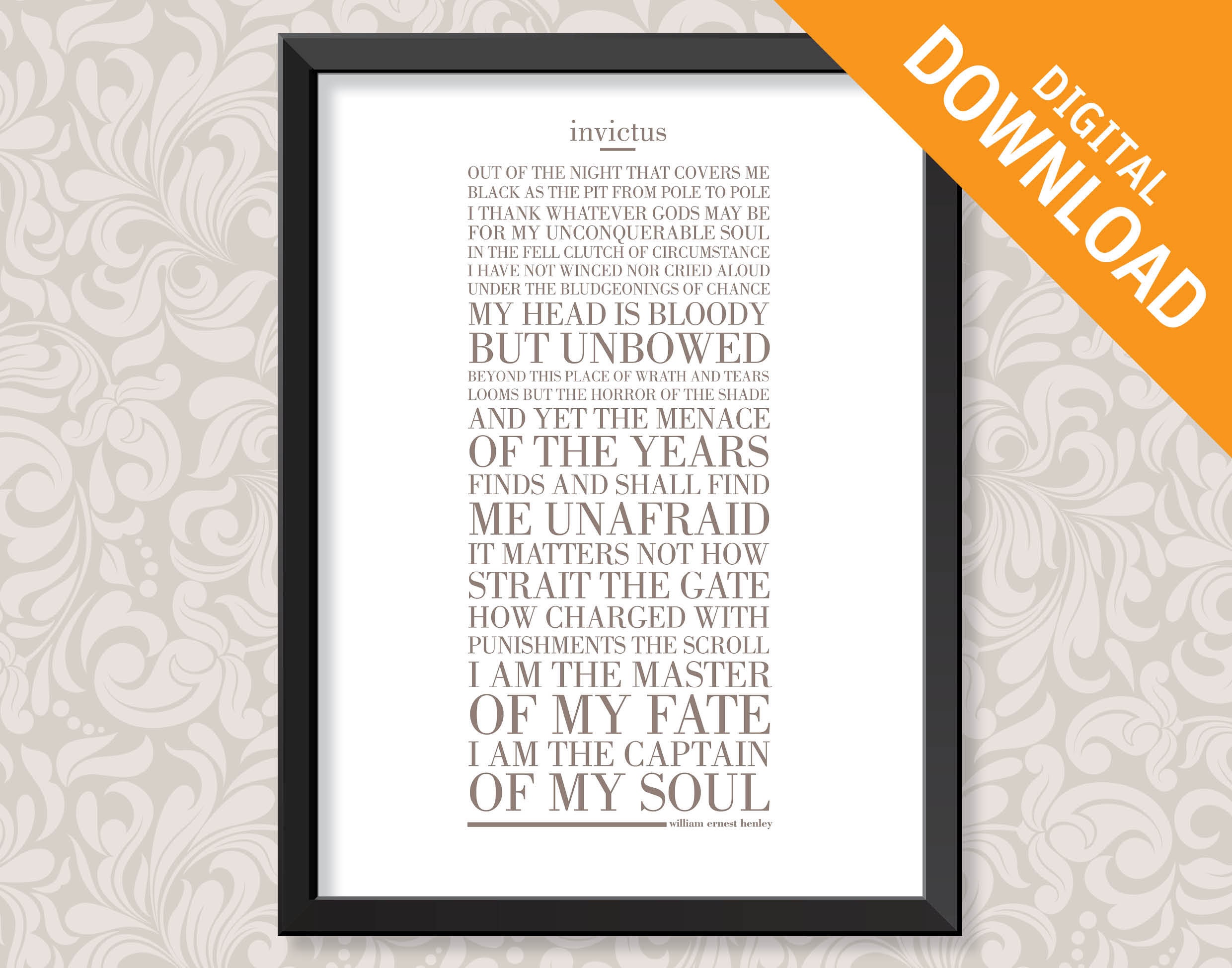 Invictus Copyable Invictus by William Ernest Henley (A3) Print Digital Download in 5 ...