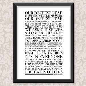 Our Deepest Fear by Marianne Williamson (2 sizes: A4 and A3)